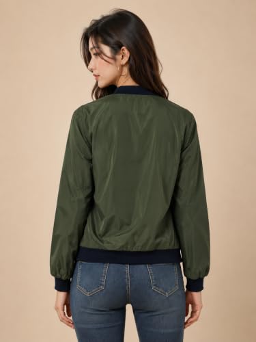 Image of Women's Bomber Jacket | Lightweight Zip-Up Casual Jacket | Full Sleeve Ribbed Collar Solid Jacket with Pockets | Stylish Outdoor Windcheater