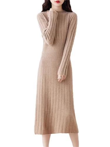 Pegsmio Elegant Women's Winter Cashmere Dresses O-Neck Wool Dresses