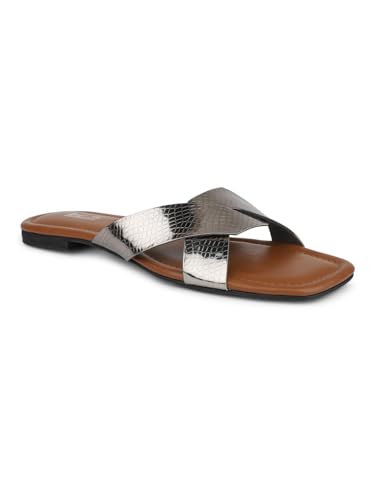 Inc.5 Women Pewter Gold Embellished Open Toe Flats (B0CSKJYX13) Amazon Price History, Amazon Price Tracker