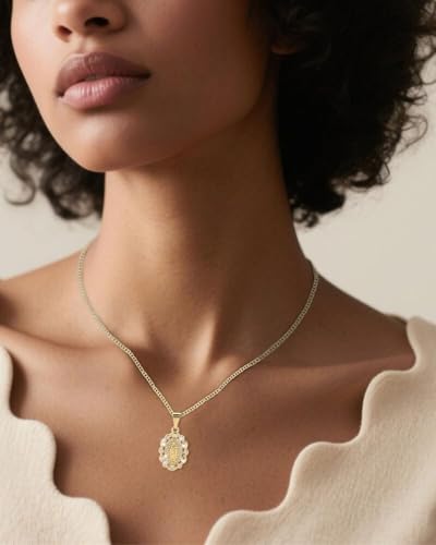 J&H DiaJuvelo Catholic Virgin Mary Necklace for Women 14K Gold Plated Virgen de Guadalupe Necklace Mother Mary Cubic Zirconia Virgin Mary Pendant Catholic Jewelry for Women Charm Gifts3