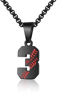AIAINAGI Baseball Number Necklace for Boy 00-99 Athletes Jersey Number Necklace Stainless Steel Chain Baseball Charm Pendant Personalized Baseball Gift for Men(03)
