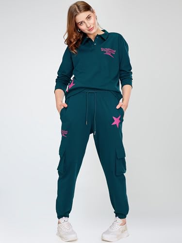 Image of ZEYO Women's Cotton Track Suit Star & Typography Printed Sweatshirt Co-ords Set 5826