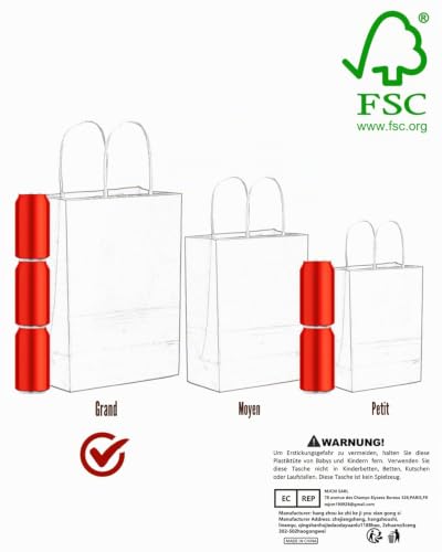 Gcardist Lot de 100 sacs cadeaux marron avec poignées en vrac 33 x 26 x 13 cm Grande taille Sacs en papier kraft Plusieurs utilisations (33 x 26 x 13 cm, grande taille) – vue 2