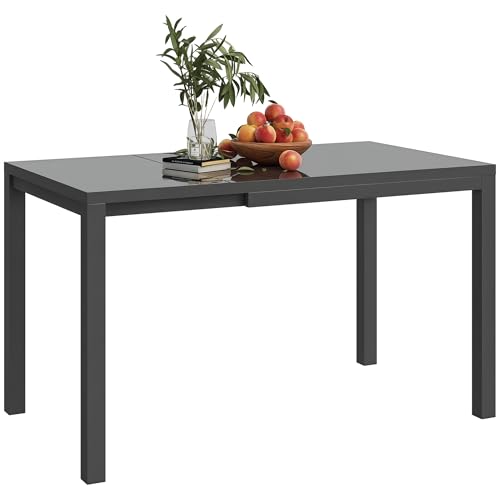 Outsunny Tavolo da Giardino Allungabile da 85/125x70x73 cm, Tavola da Pranzo Estensibile per 4-6 Persone Rettangolare in Alluminio con Piano in Vetro, Per Patio Terrazzo Balcone Esterno, Grigio Scuro
