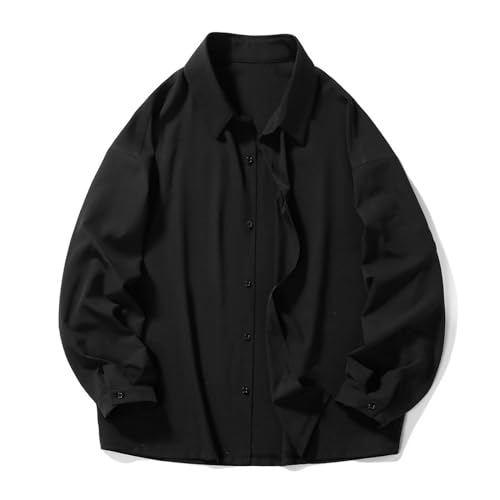 Camisa de Cuadros Hombre Manga Larga Camisas Informales de Verano Camisas Hombre Manga Larga Lino Cuadros O Rayas Camisas Hombre Manga Corta Blanca 2-Negro,L