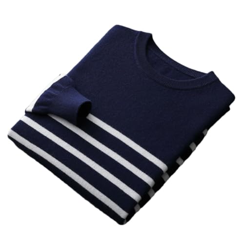 Men's Pullover Sweater Long Sleeve O-Neck Striped Loose Business Casual Knit Sweaters