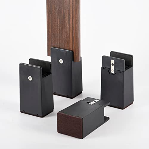 Adjustable Bed Risers 4 Inch,Furniture Risers with Screw Clamp,4Pcs Couch Risers Fit for Furniture Thickness 0-1.6”,Elevation in Heights 4" Heavy Duty Risers for Table,Supports 20000 Lbs(Black)