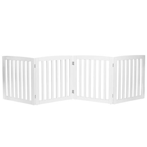 ZENY Puerta para perros de 24 pulgadas, puerta plegable independiente para perros, 4 paneles, madera blanca en forma de Z, valla para mascotas, para entrada, escaleras, puerta, color blanco