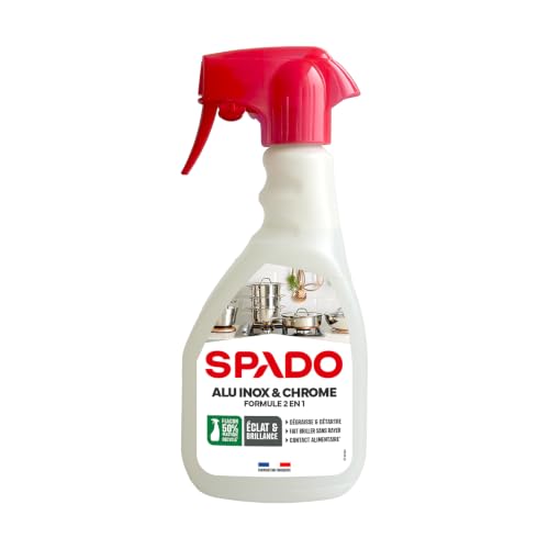 SPADO - Alu inox chrome - Formule 2 en 1 - Dégraisse et détartre - Fait briller sans rayer - contact alimentaire - 500 ML - Fabriqué en France
