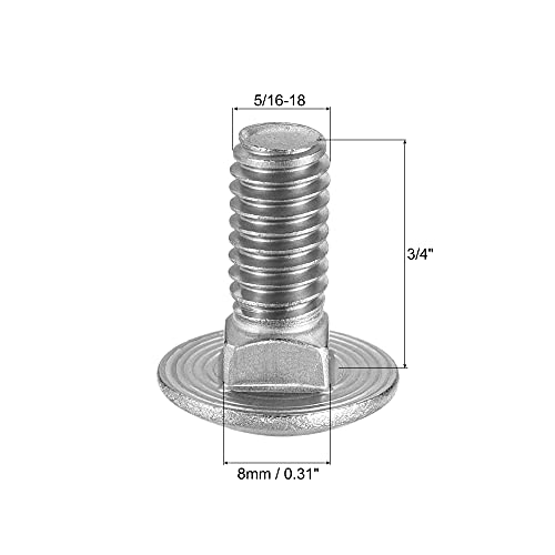 Image of uxcell 5 /16-18x3 /4 Carriage Bolt Round Head Square Neck 304 Stainless Steel 10pcs