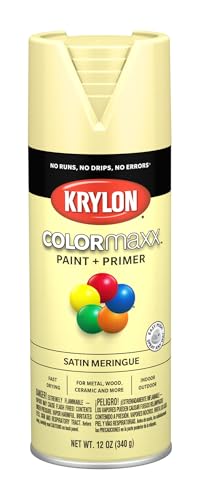 Krylon K05570007 COLORmaxx Spray Paint and Primer for Indoor/Outdoor Use, Satin Meringue Yellow, 12 Ounce (Pack of 1)