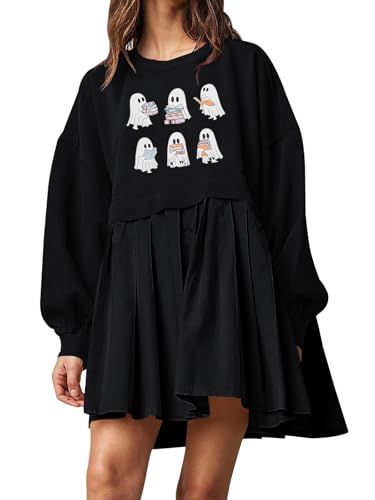 Image of Dokuritu Sweatshirt Dress Women Crew Neck Long Sleeve Patchwork Pullover Tops Flowy Oversized Sweatshirt Mini Dress