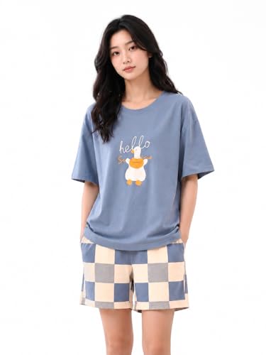 Image of Celary Korean Women's Pyjama Set|Cute Printed T-Shirt & Shorts Set|Soft Cotton Blend Women Night Suit Sleepwear| Shorts Set for Women