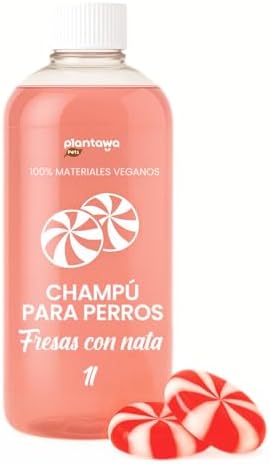 PLANTAWA Champú para Perros Fresas con Nata 1L | Hidratación Profunda y Brillo | Desenreda con Facilidad | Aroma Dulce y Duradero | pH Neutro | Apto para Pelo Largo, Rizado o Sensible