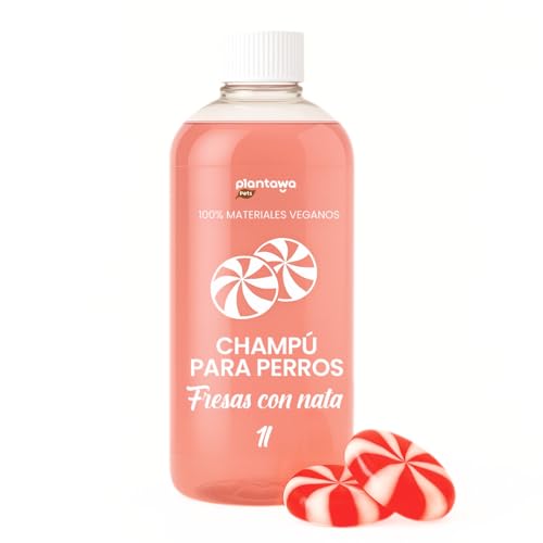 PLANTAWA Champú para Perros Fresas con Nata 1L | Hidratación Profunda y Brillo | Desenreda con Facilidad | Aroma Dulce y Duradero | pH Neutro | Apto para Pelo Largo, Rizado o Sensible