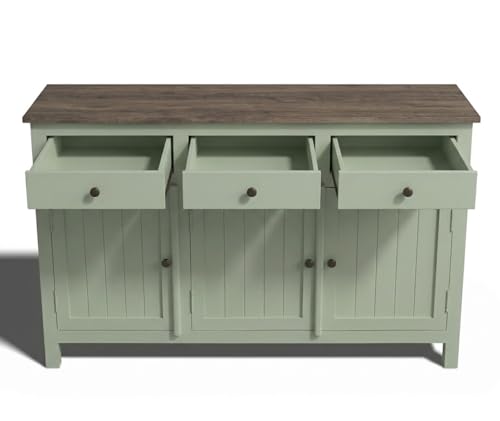 Image of Solid Wood Madrid 3 Drawer Sideboard | Sideboard Cabinet for Living Room | Finish- Premium Acrylic Sage Green and Tubaq