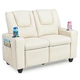 Costzon 2-Seater Kids Recliner, PU Leather Kids Loveseat w/2 Cup Holders & 2 Side Storage Pockets, Toddler...