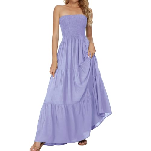 Image of Women's Summer Strapless Tube Top Maxi Dresses Off Shoulder Boho Beach Long Dress