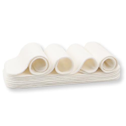 Image of Nora's Nursery 5-Layer Cotton Inserts – 10 Pack with Snaps | Super Absorbent, Reusable & Washable Diaper Liners | Leak-Proof Cloth Diaper Inserts for Overnight Comfort and Protection