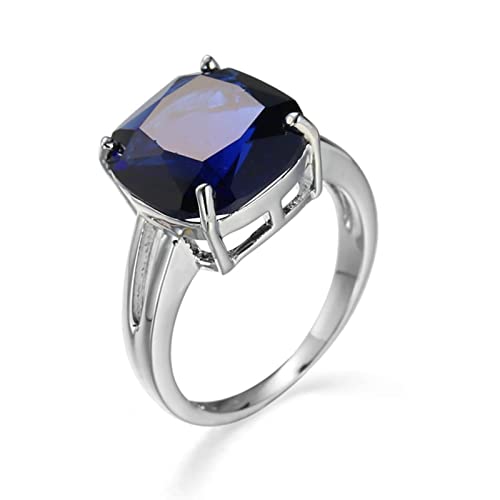 Anillo De Promesa Plata 925 Con Topacio Azul Y Granate - Tallas 6-9, Chapado En Rodio, Joyería Fina