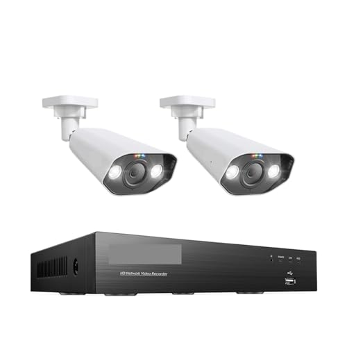 De Cámara IP PoE Seguridad PTZ 8 Canales Y 5 MP, Audio Bidireccional, Detección Facial IA, Kit NVR, Videovigilancia For Exteriores Hogar(2T,5MP 2pcs Bullet Cams)