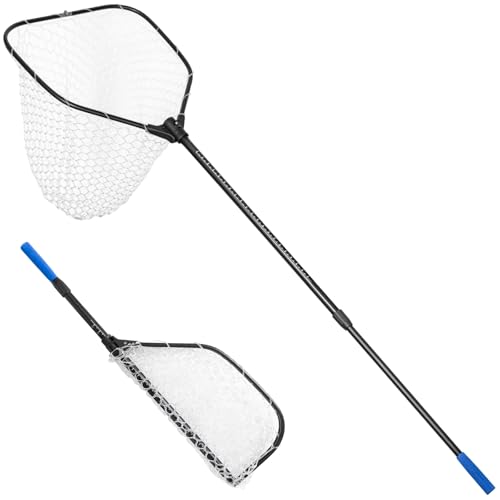 Long Fishing Net, Foldable Landing Net with Telescoping Handle, Rubber Netting, Lightweight & Strong, Length 56″-75″, Hoop Size 20″ x 19″, Depth 24″, 25 lbs. Capacity