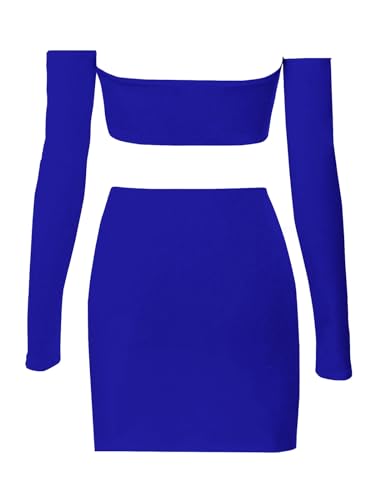Image of Women's Summer Two-Piece Skirt Sets Sexy Off Shoulders Top Y2K Going Out Short T-Shirt Sets Mini Dress Outfits D293