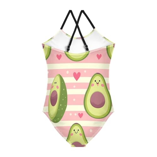 Cute Funny Avocado Pastel Stripes Swimsuit Toddler Girl, Beach Bathing Suit, Summer Swimsuits Girls2