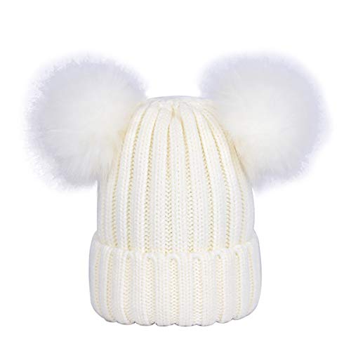 Bonnet hiver chaud à pompon amovible en fausse fourrure pour femme