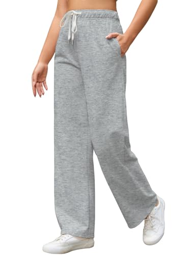 Image of Vorvowry Women Tracksuit Bottoms High Waist Wide Leg Joggers with Pockets Ladies Jogging Bottoms Casual Loose Fit Sweatpants Womens Straight Leg Lounge Trousers Light Gray XL
