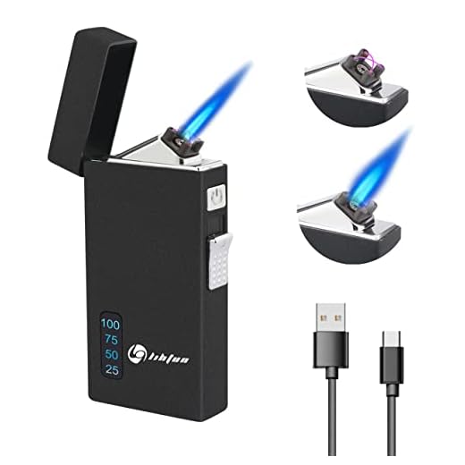 TISFA Electric Arc Lighter Refillable Butane Torch Lighter 2 in1 Windproof Plasma Lighter with LED Display Power USB Rechargeable Lighter (Black)