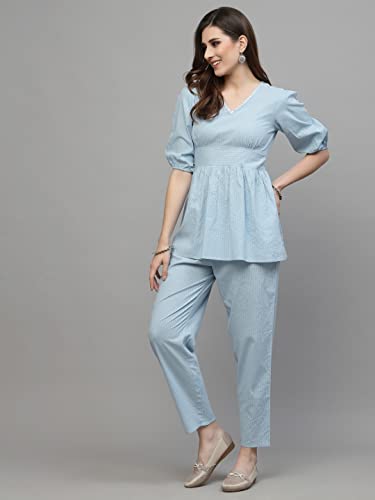 Image of Stylum Women's Self Woven Kantha Cotton Kurti Pant Set