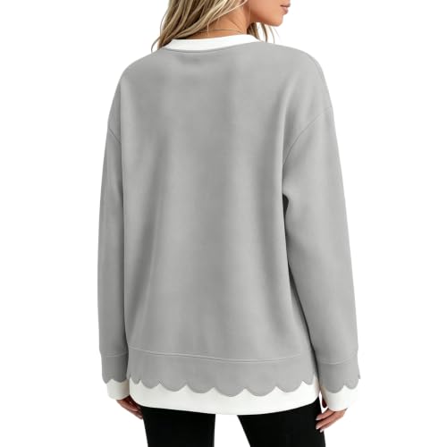 Oversized Sweatshirt for Women Cute Y2k 2 in 1 Scallop Crewneck Sweatshirt - image 5