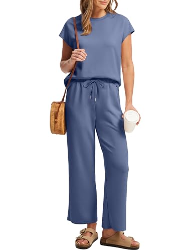Image of Sampeel Two Piece Sets for Women Summer Vacation Outfits Cap Sleeve Tops Lounge Matching Sets Clothing Beach Fashion Clothes