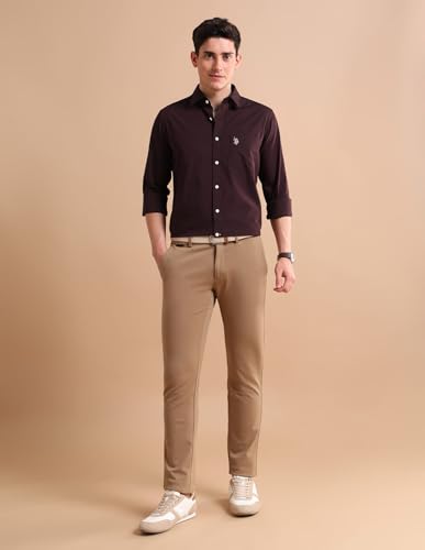 Image of U.S. Polo ASSN. Solid Regular Fit Shirts for Men - 100% Cotton, Full Sleeve Mens Casual Shirts