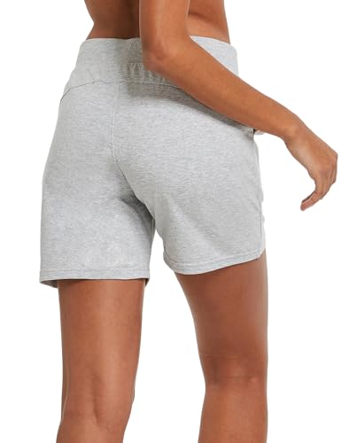 Image of BALEAF Women's Cotton Yoga Shorts Sweat Athletic Lounge Beach Shorts Jersey Pull On with Drawstring Pockets Summer