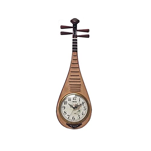 ZHAOXI Wall Clock Mute Wall Clock Chinese Classical Musical Instrument Pipa Clock Home Living Room Bedroom Wall Hanging Decorative Wooden Wall Clock Quartz Clock