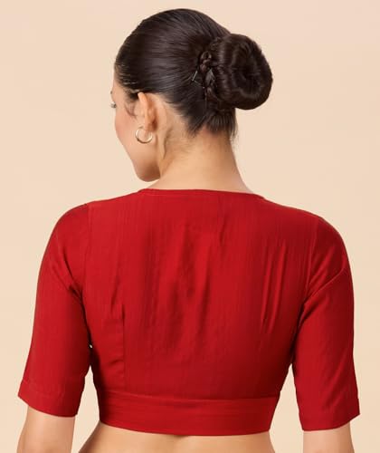 Image of Studio Shringaar Women Viscose Half Sleeve Smart V Neck Readymade Saree Blouse