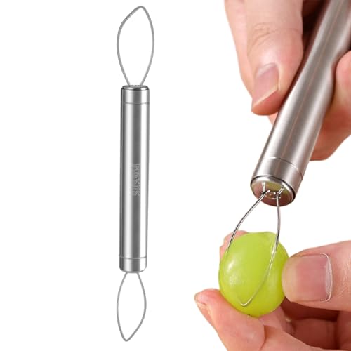 Duroecsain Cortador de uvas - Pelador de uvas verdes de acero inoxidable | Herramienta de pelado de doble cabeza, ayudante de cocina portátil para deshuesar cerezas, bayas, hogar, viajes diarios