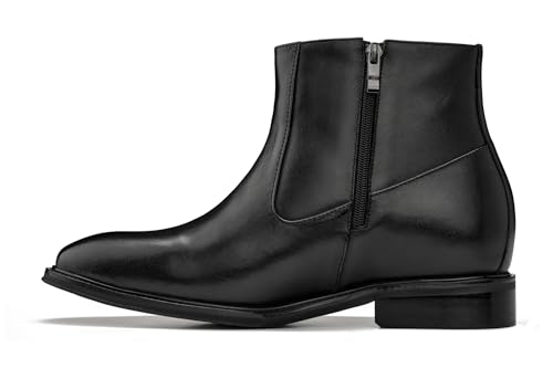 CALTO Men's Invisible Height Increasing Elevator Shoes - Black Premium Leather Lightweight Zipper Boots - 2.8 Inches Taller - Y70621 - Size 11.5 D(M) US3