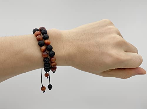 Wrist Beads Braclets for Men,Men Women 8mm Tiger Eye Lava Rock Bracelet Gifts for Men&Women Bracelet Adjustable Bracelet Aromatherapy Essential Oil Diffuser Lava Stone Bracelets for Men4