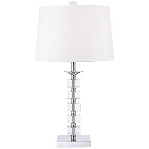 Vienna Full Spectrum Modern Table Lamp 25" High Clear Stacked Cubes Crystal White Fabric Tapered Drum Shade Decor For Bedroom Living Room House Home Bedside Nightstand Office Entryway Kids Family #TOP2