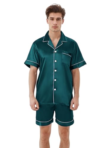 Boys & Mens Silk Pajamas Button Down Sleepwear Satin Nightwear 2 Pcs Pj Set2