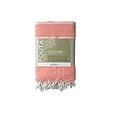 karawane aachen  Karawan - Fouta de algodón orgánico blanco y coral 100 x 200 cm