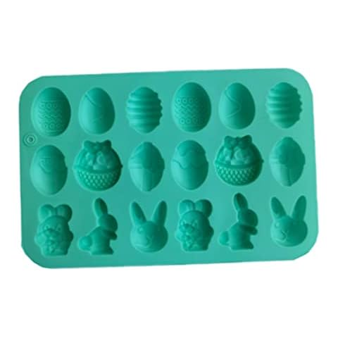 Easter Molds Easter Silicone Chocolate Moulds 18 Cavity Egg, Bunny, Rabbit Head, Basket Shapes Molds for DIY Chocolate Candy Jelly Chocolate Moulds Silicone Sweet Moulds Silicone Cover