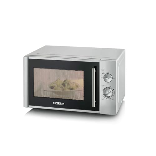 SEVERIN Mikrowelle 28 L (Extra groß), zum Auftauen und Erhitzen, Mikrowellengerät mit Drehteller für gleichmäßige Wärmeverteilung, 900 W, Silber, MW 7772