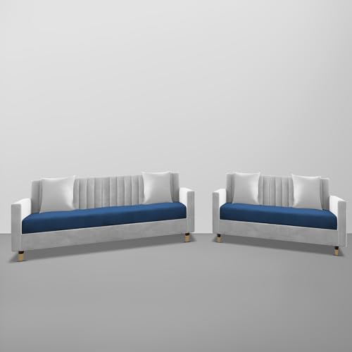 Image of Casaliving Garcia 3+2 Seater Sofa Set for Living Room (Blue - Grey)