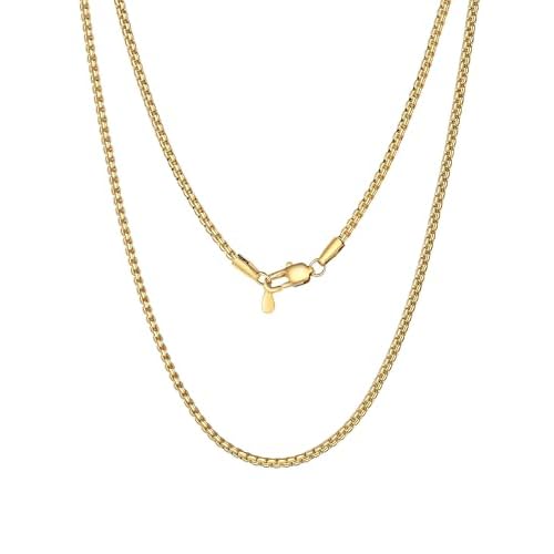 PROSTEEL Stylish Stainless Steel Flat Link Chain Necklace for Men, 2mm/4mm/6mm/8mm. Silver/Gold/Black Tone, Hypoallergenic Jewelry, 14"-30", Come with Box 18 inch(46cm) 2mm-Luxury Gold