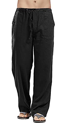 Pantalon d'été long en lin pour homme coupe ample avec cordon de serrage plage et loisirs
