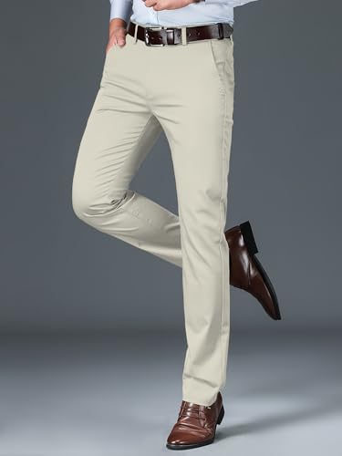 Image of AVANOVA Men's Light Grey Solid Trousers Light Business Style Slightly Stretch Straight Leg Pants for Outdoor Casual Daily (Trouser 127)